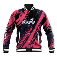 Custom Extreme Motocross Pink Baseball Jacket with Bold Tire Track Graphics - Wonder Print Shop
