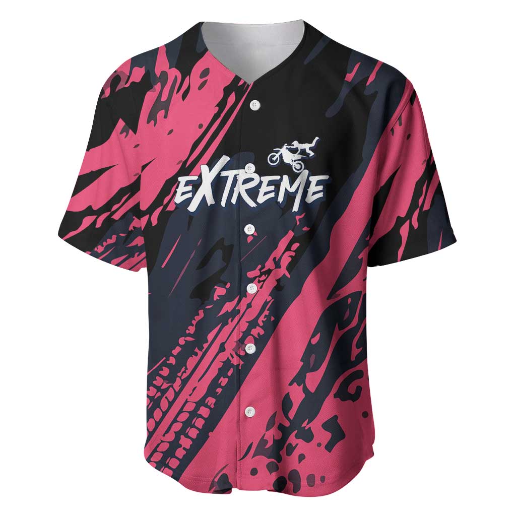 Custom Extreme Motocross Pink Baseball Jersey with Bold Tire Track Graphics - Wonder Print Shop