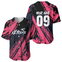 Custom Extreme Motocross Pink Baseball Jersey with Bold Tire Track Graphics - Wonder Print Shop