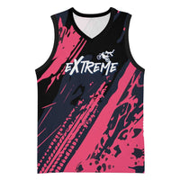 Custom Extreme Motocross Pink Basketball Jersey with Bold Tire Track Graphics - Wonder Print Shop