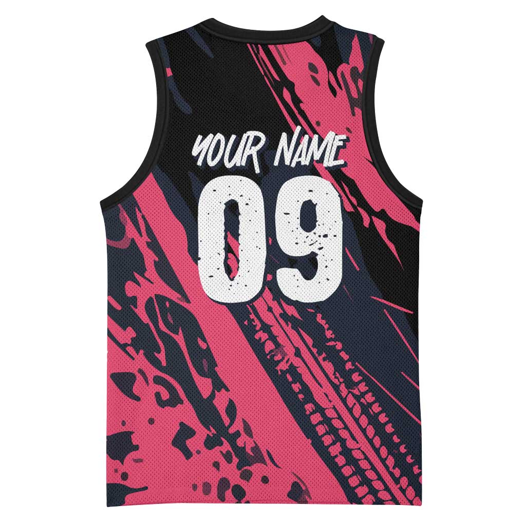 Custom Extreme Motocross Pink Basketball Jersey with Bold Tire Track Graphics - Wonder Print Shop