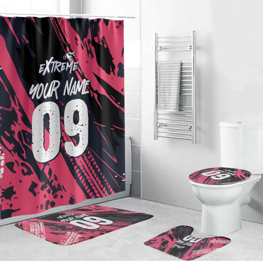 Custom Extreme Motocross Pink Bathroom Set with Bold Tire Track Graphics - Wonder Print Shop
