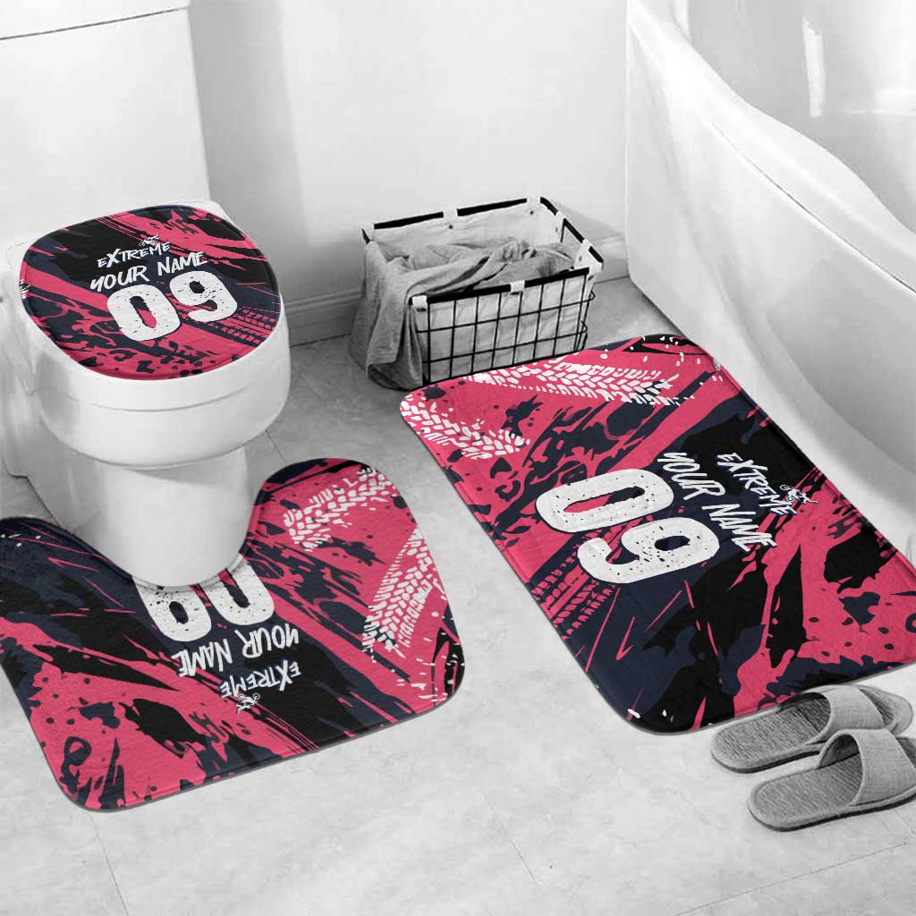 Custom Extreme Motocross Pink Bathroom Set with Bold Tire Track Graphics - Wonder Print Shop