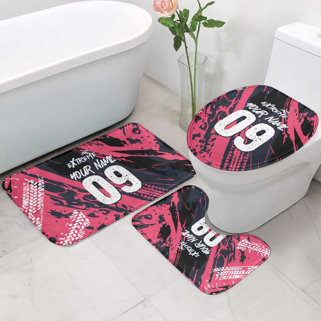 Custom Extreme Motocross Pink Bathroom Set with Bold Tire Track Graphics - Wonder Print Shop