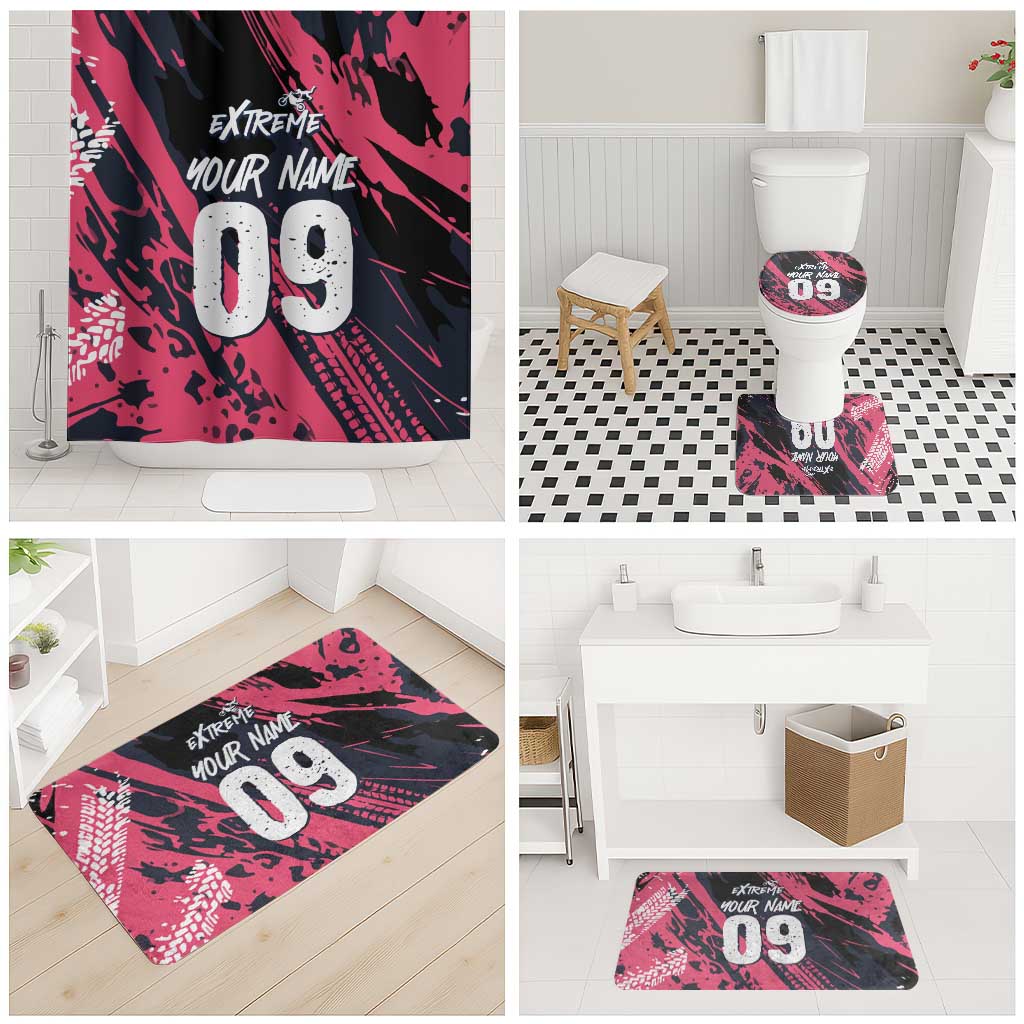 Custom Extreme Motocross Pink Bathroom Set with Bold Tire Track Graphics - Wonder Print Shop
