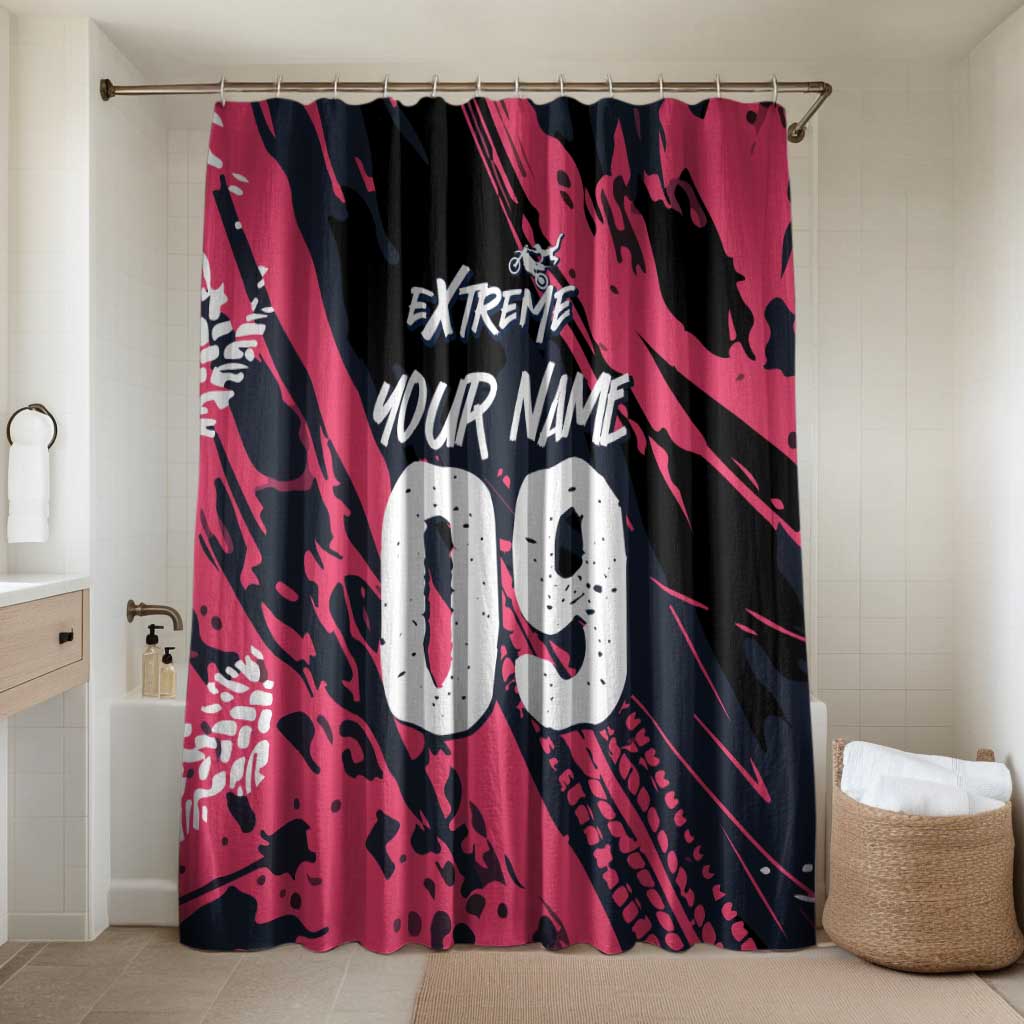 Custom Extreme Motocross Pink Bathroom Set with Bold Tire Track Graphics - Wonder Print Shop