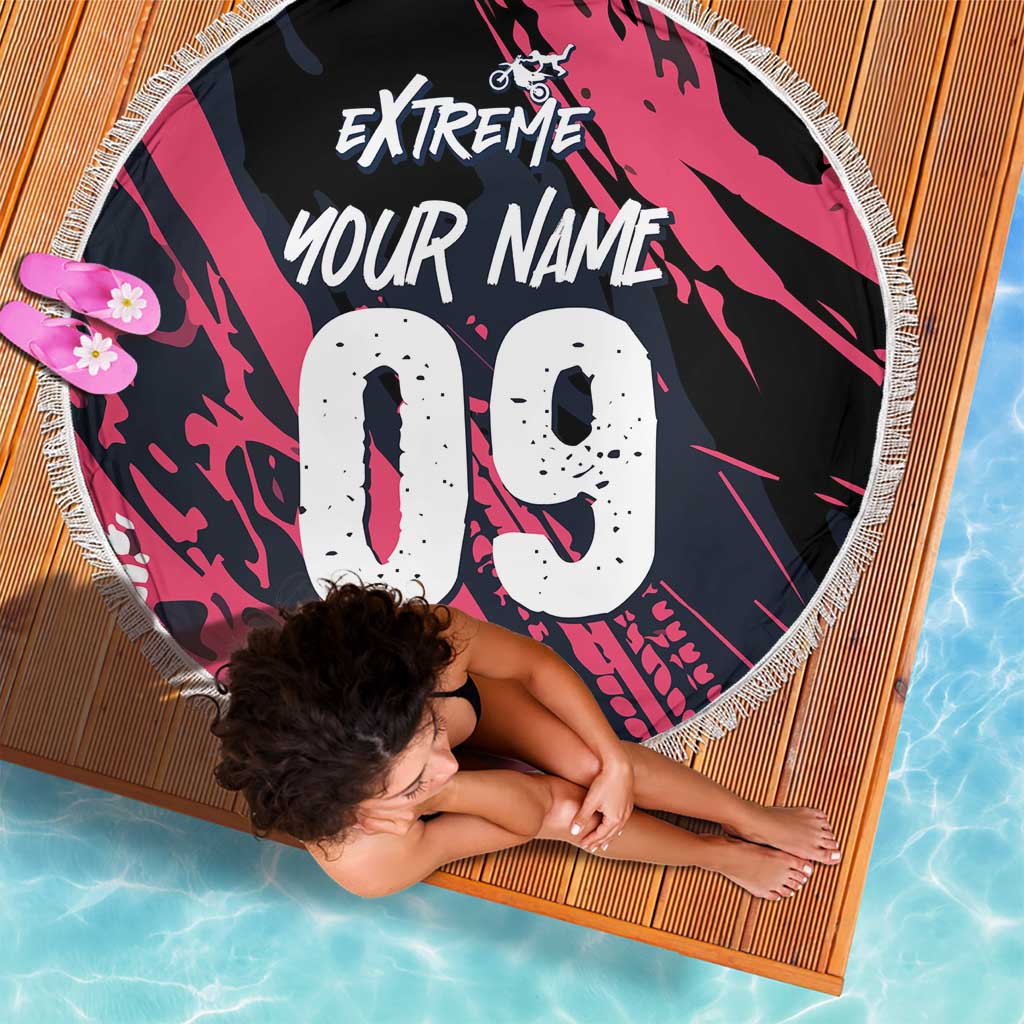 Custom Extreme Motocross Pink Beach Blanket with Bold Tire Track Graphics - Wonder Print Shop
