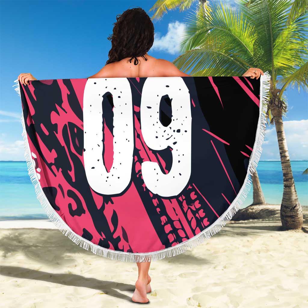 Custom Extreme Motocross Pink Beach Blanket with Bold Tire Track Graphics - Wonder Print Shop