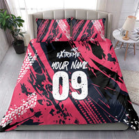 Custom Extreme Motocross Pink Bedding Set with Bold Tire Track Graphics - Wonder Print Shop