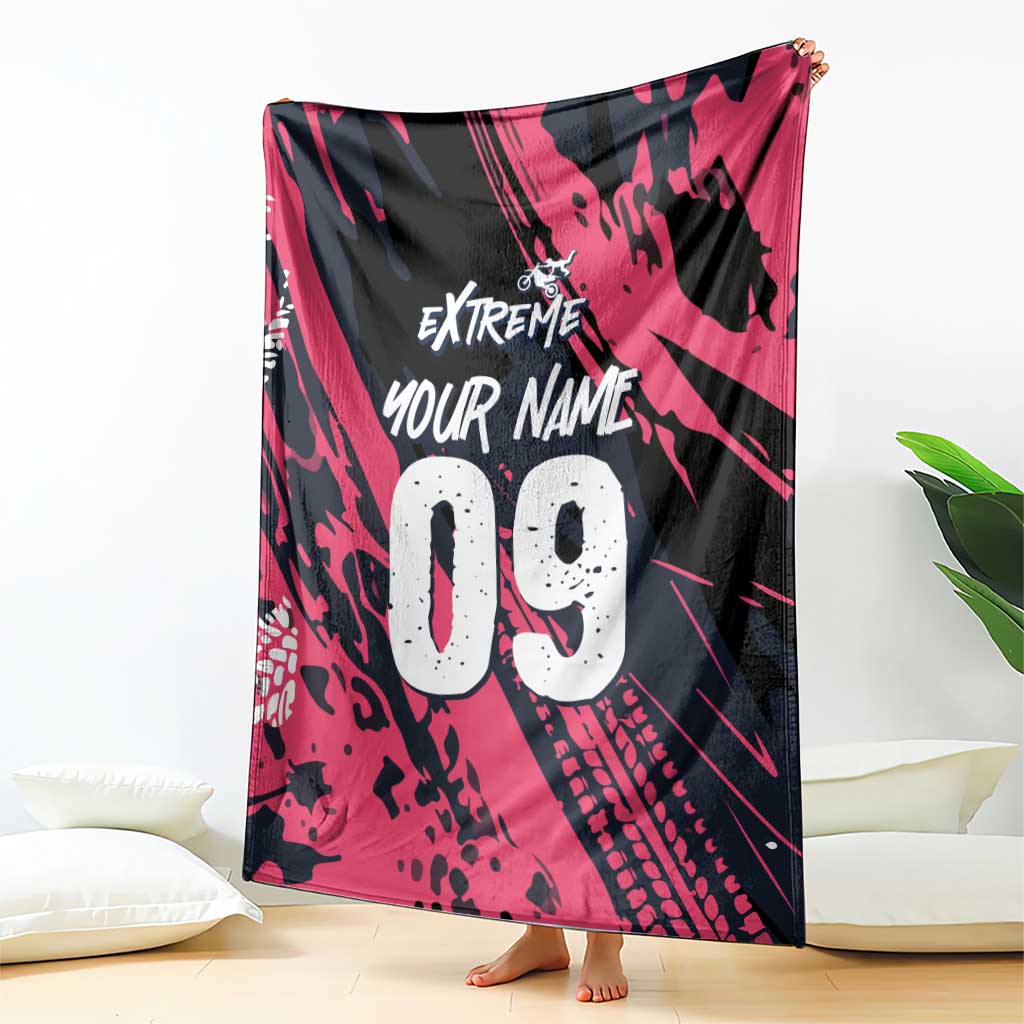 Custom Extreme Motocross Pink Blanket with Bold Tire Track Graphics - Wonder Print Shop