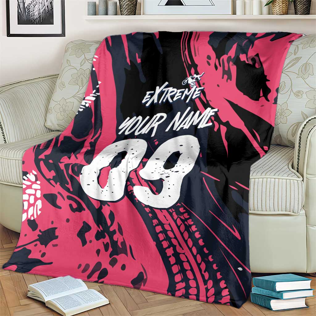 Custom Extreme Motocross Pink Blanket with Bold Tire Track Graphics - Wonder Print Shop