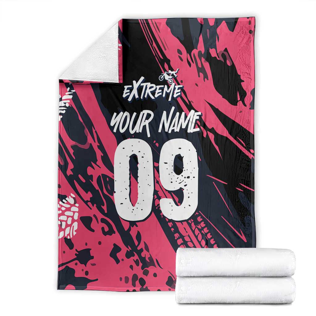 Custom Extreme Motocross Pink Blanket with Bold Tire Track Graphics - Wonder Print Shop