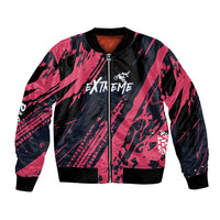 Custom Extreme Motocross Pink Bomber Jacket with Bold Tire Track Graphics - Wonder Print Shop