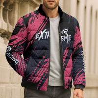 Custom Extreme Motocross Pink Bomber Puffer Jacket with Bold Tire Track Graphics - Wonder Print Shop