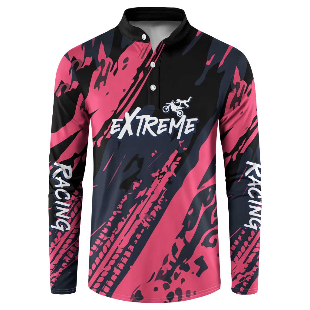 Custom Extreme Motocross Pink Button Sweatshirt with Bold Tire Track Graphics - Wonder Print Shop