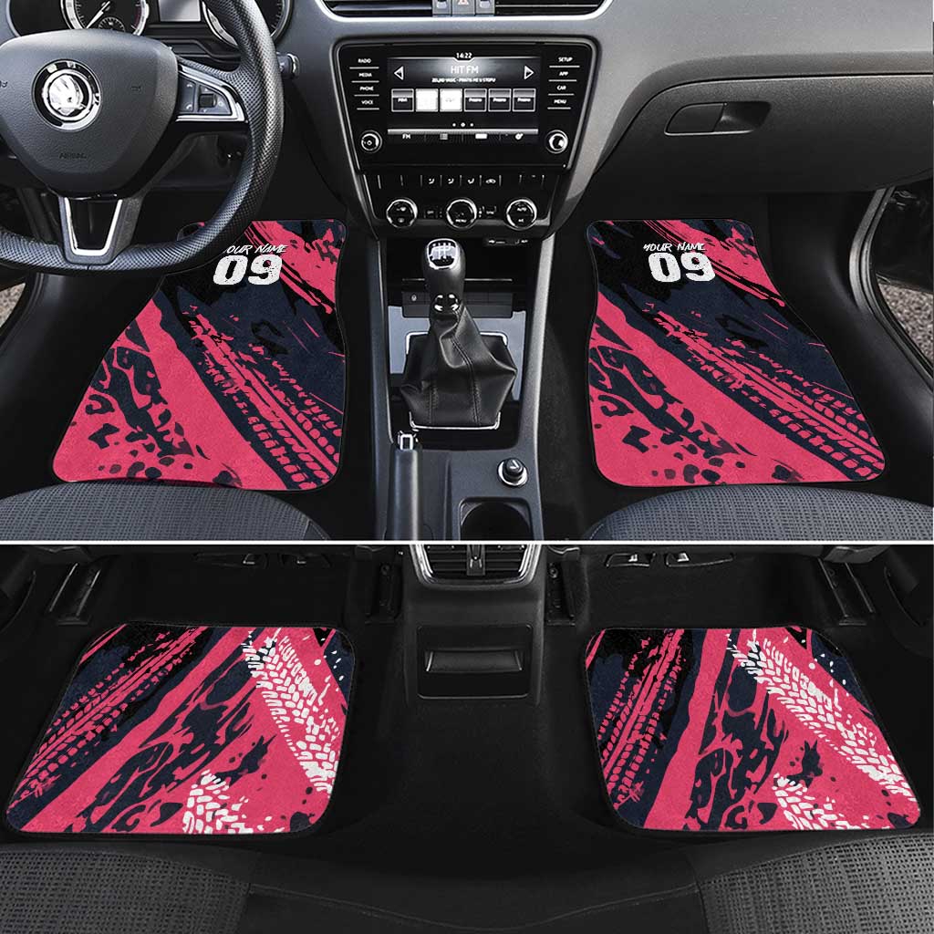 Custom Extreme Motocross Pink Car Mats with Bold Tire Track Graphics - Wonder Print Shop
