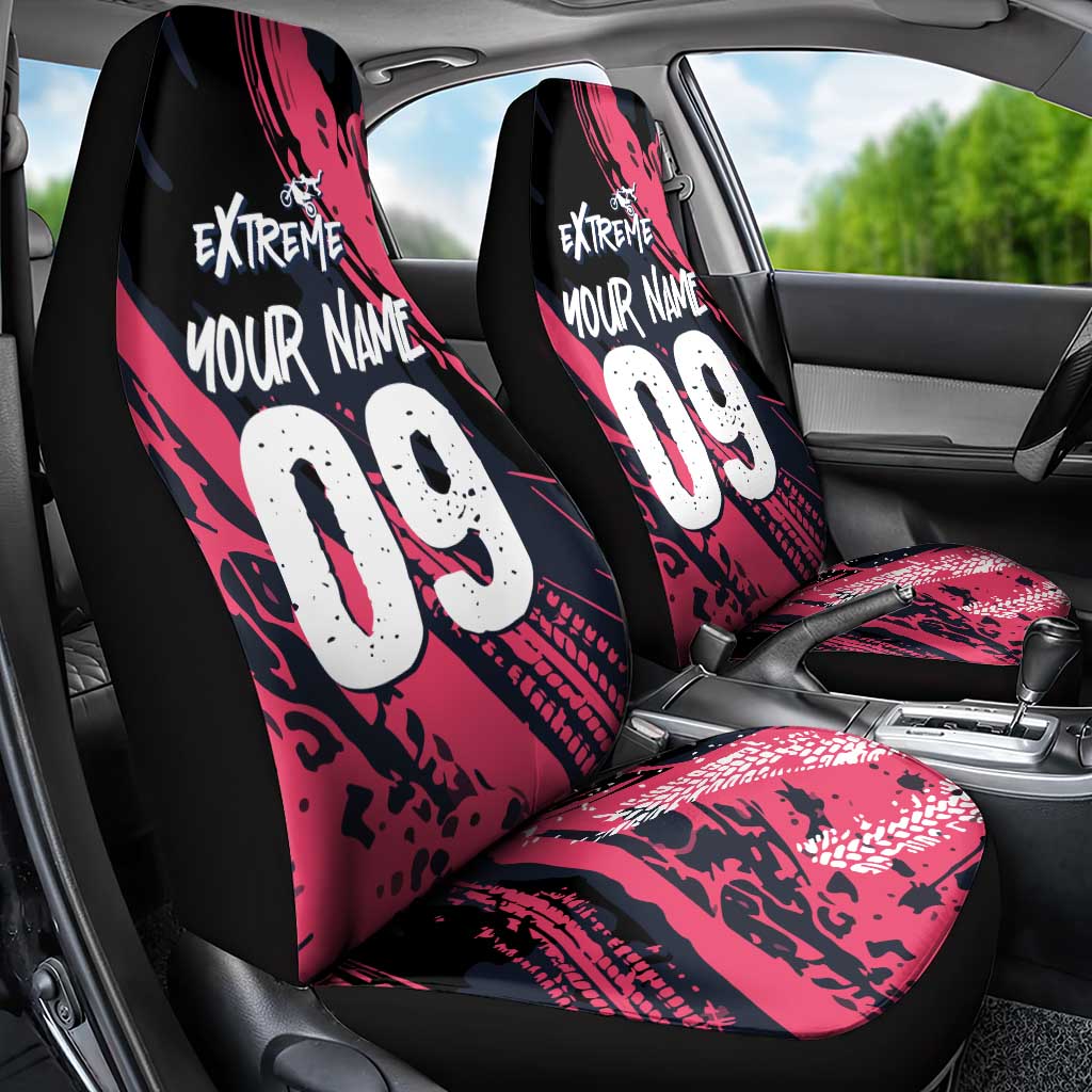 Custom Extreme Motocross Pink Car Seat Cover with Bold Tire Track Graphics - Wonder Print Shop