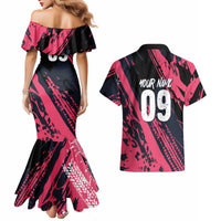 Custom Extreme Motocross Pink Couples Matching Mermaid Dress and Hawaiian Shirt with Bold Tire Track Graphics - Wonder Print Shop