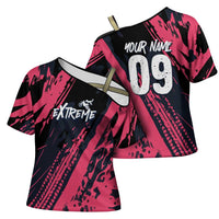 Custom Extreme Motocross Pink Cross Shoulder Shirt with Bold Tire Track Graphics - Wonder Print Shop