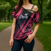 Custom Extreme Motocross Pink Cross Shoulder Shirt with Bold Tire Track Graphics - Wonder Print Shop