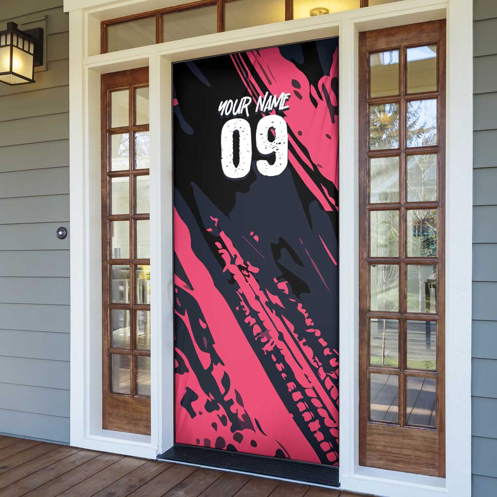 Custom Extreme Motocross Pink Door Cover with Bold Tire Track Graphics - Wonder Print Shop