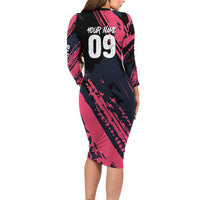 Custom Extreme Motocross Pink Family Matching Long Sleeve Bodycon Dress and Hawaiian Shirt with Bold Tire Track Graphics - Wonder Print Shop