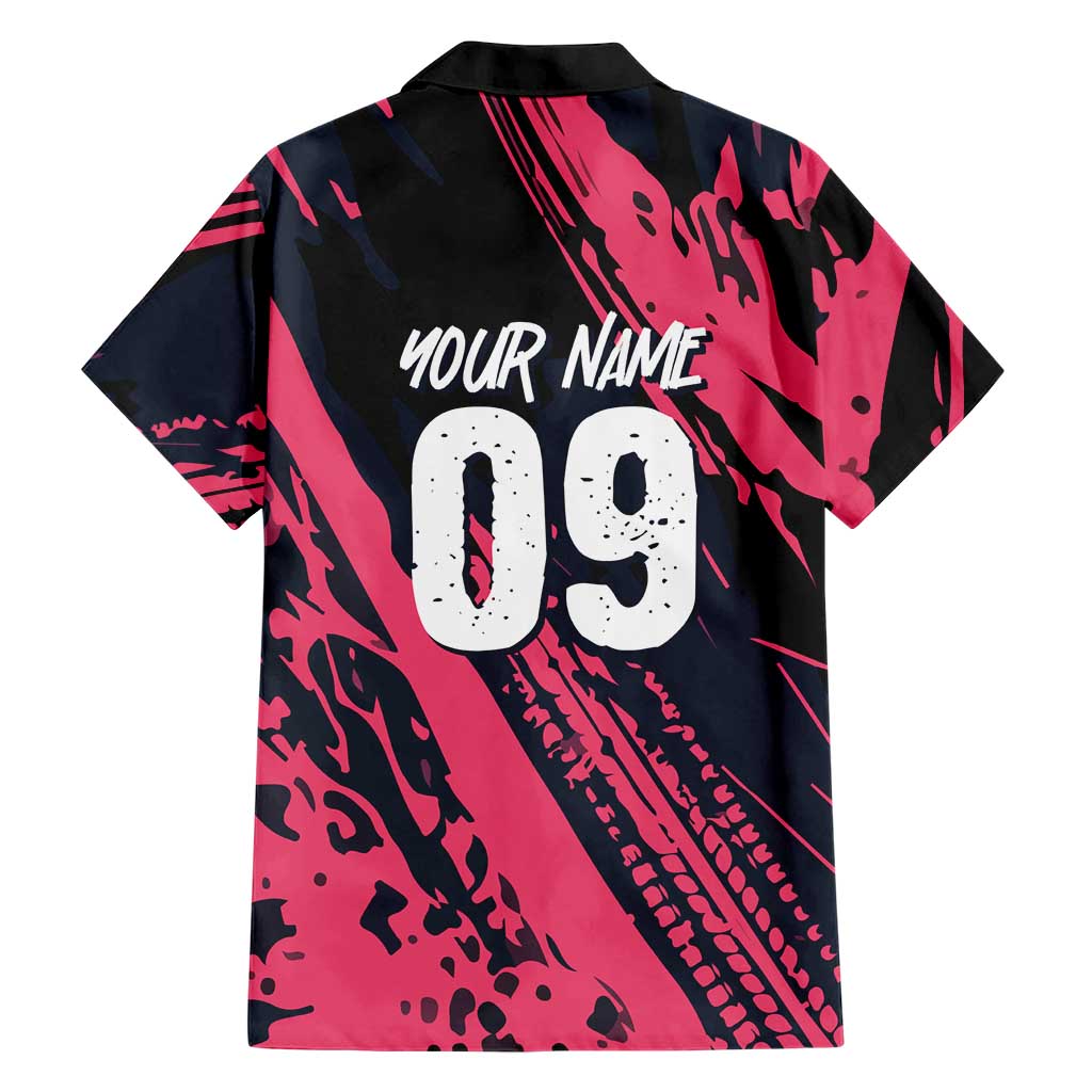 Custom Extreme Motocross Pink Family Matching Mermaid Dress and Hawaiian Shirt with Bold Tire Track Graphics - Wonder Print Shop
