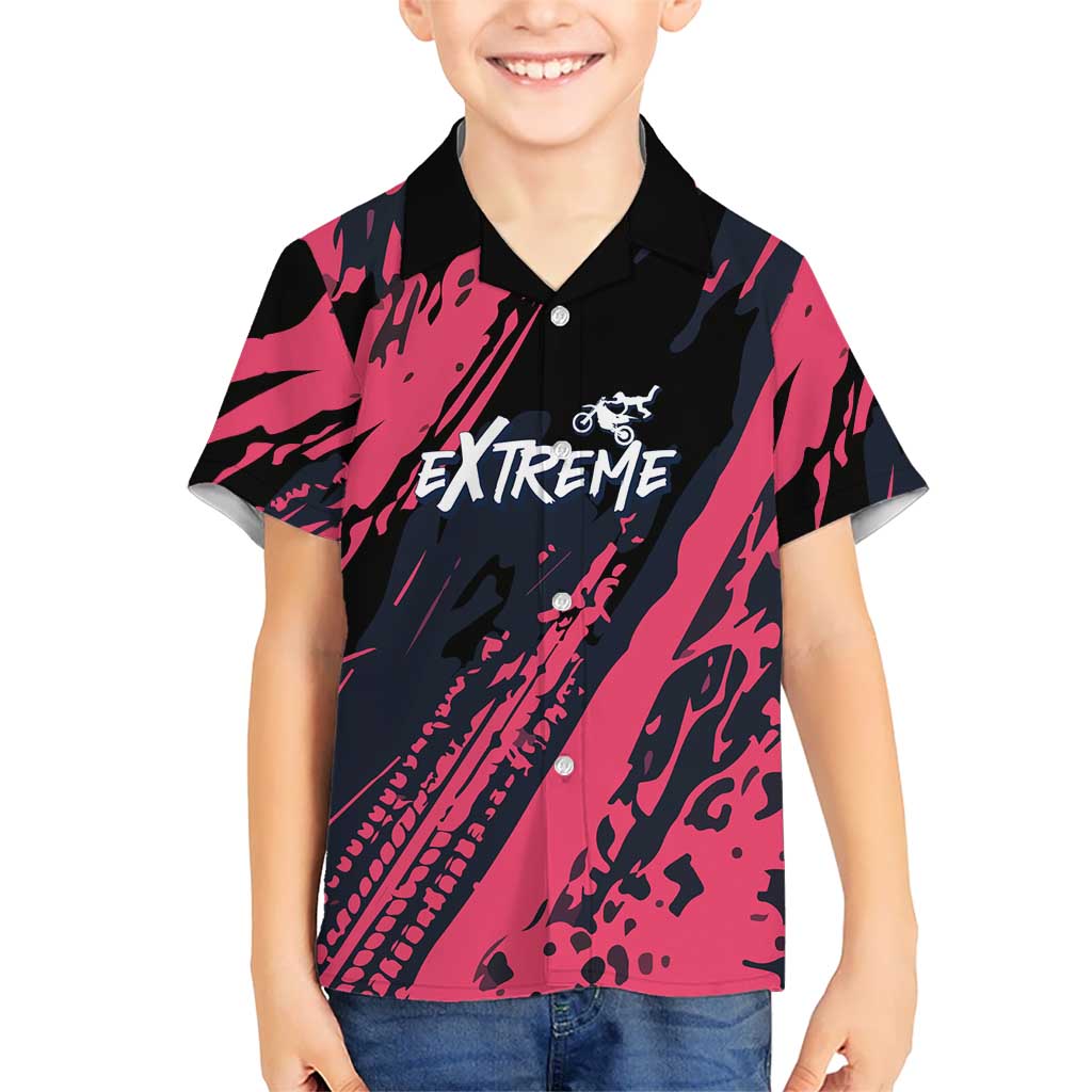 Custom Extreme Motocross Pink Family Matching Mermaid Dress and Hawaiian Shirt with Bold Tire Track Graphics - Wonder Print Shop