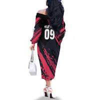 Custom Extreme Motocross Pink Family Matching Off The Shoulder Long Sleeve Dress and Hawaiian Shirt with Bold Tire Track Graphics - Wonder Print Shop