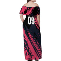 Custom Extreme Motocross Pink Family Matching Off Shoulder Maxi Dress and Hawaiian Shirt with Bold Tire Track Graphics - Wonder Print Shop