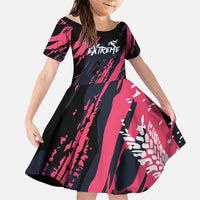 Custom Extreme Motocross Pink Family Matching Summer Maxi Dress and Hawaiian Shirt with Bold Tire Track Graphics - Wonder Print Shop