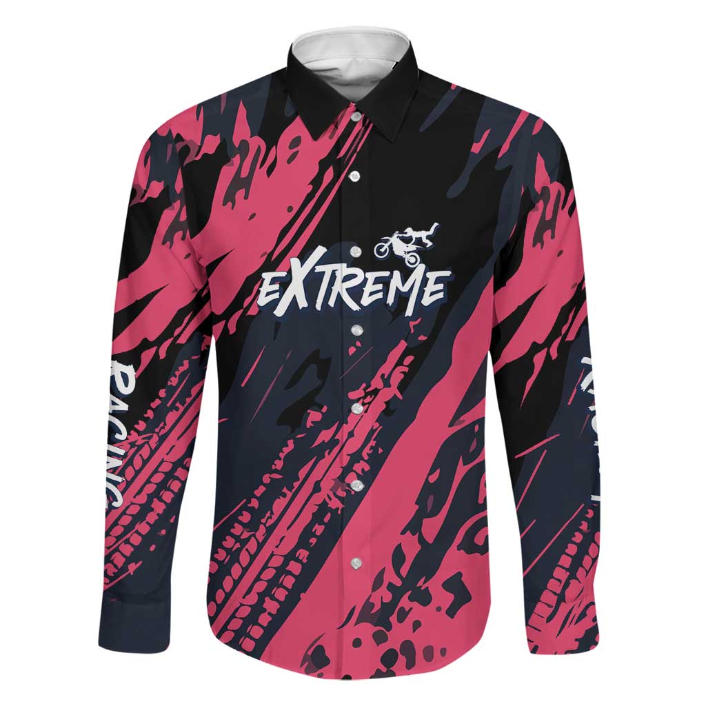 Custom Extreme Motocross Pink Family Matching Summer Maxi Dress and Hawaiian Shirt with Bold Tire Track Graphics - Wonder Print Shop
