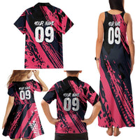 Custom Extreme Motocross Pink Family Matching Tank Maxi Dress and Hawaiian Shirt with Bold Tire Track Graphics - Wonder Print Shop