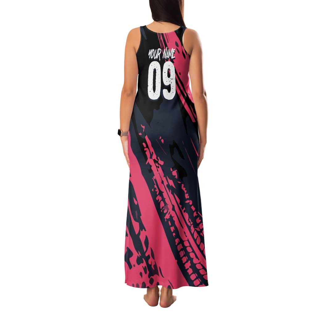 Custom Extreme Motocross Pink Family Matching Tank Maxi Dress and Hawaiian Shirt with Bold Tire Track Graphics - Wonder Print Shop