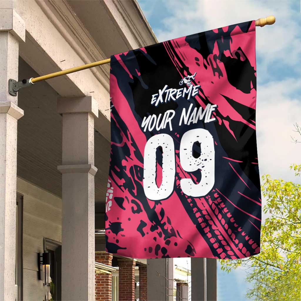 Custom Extreme Motocross Pink Garden Flag with Bold Tire Track Graphics - Wonder Print Shop