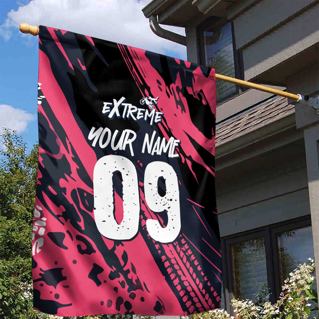 Custom Extreme Motocross Pink Garden Flag with Bold Tire Track Graphics - Wonder Print Shop