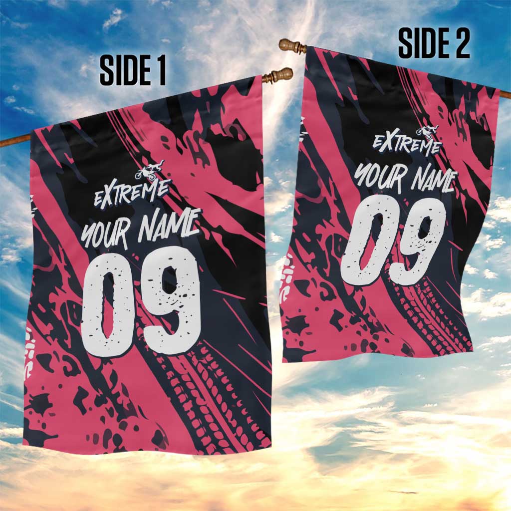 Custom Extreme Motocross Pink Garden Flag with Bold Tire Track Graphics - Wonder Print Shop