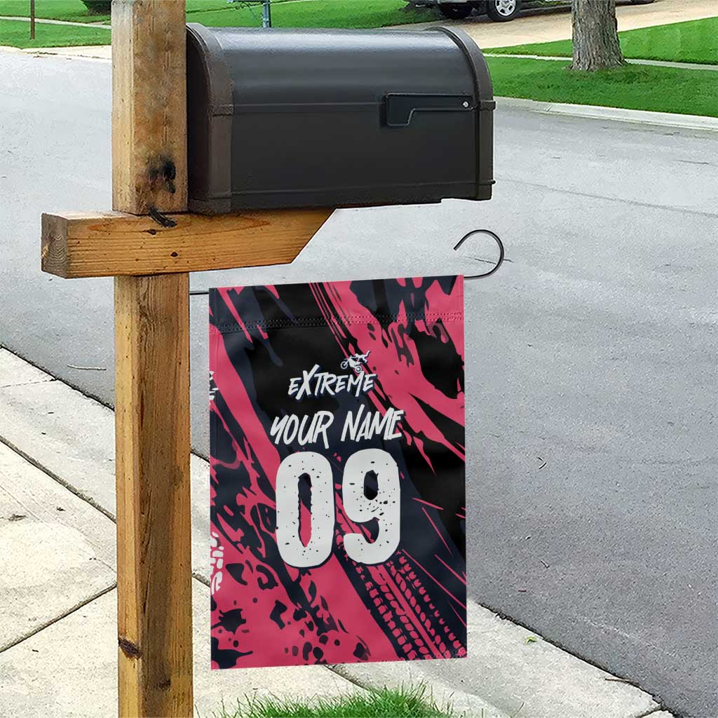 Custom Extreme Motocross Pink Garden Flag with Bold Tire Track Graphics - Wonder Print Shop