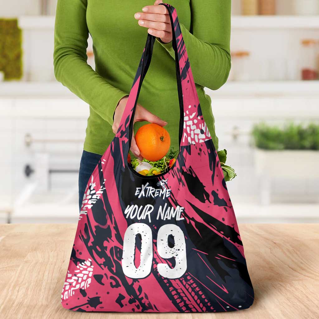 Custom Extreme Motocross Pink Grocery Bag with Bold Tire Track Graphics - Wonder Print Shop