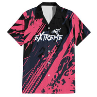 Custom Extreme Motocross Pink Hawaiian Shirt with Bold Tire Track Graphics - Wonder Print Shop