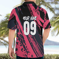 Custom Extreme Motocross Pink Hawaiian Shirt with Bold Tire Track Graphics - Wonder Print Shop