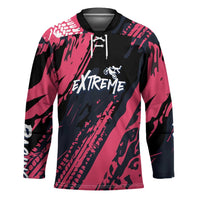 Custom Extreme Motocross Pink Hockey Jersey with Bold Tire Track Graphics - Wonder Print Shop