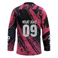 Custom Extreme Motocross Pink Hockey Jersey with Bold Tire Track Graphics - Wonder Print Shop