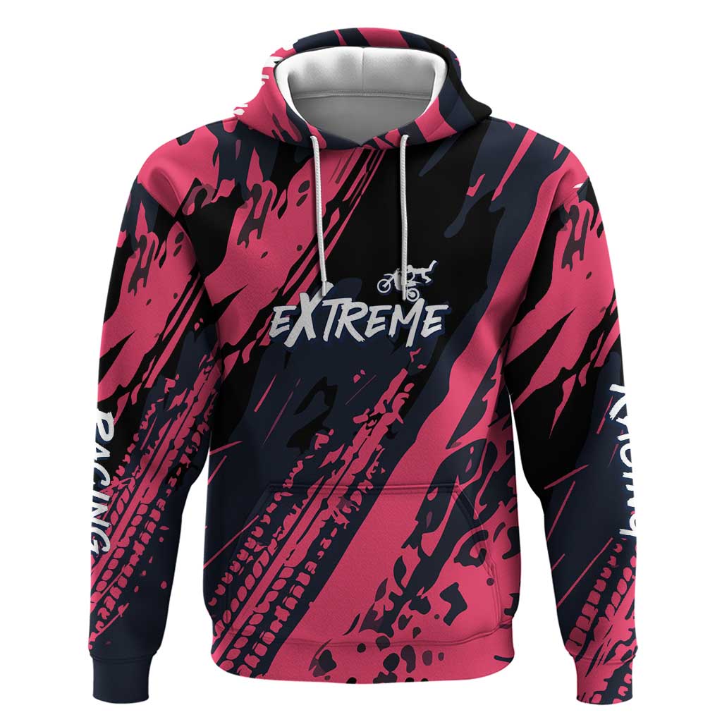 Custom Extreme Motocross Pink Hoodie with Bold Tire Track Graphics - Wonder Print Shop