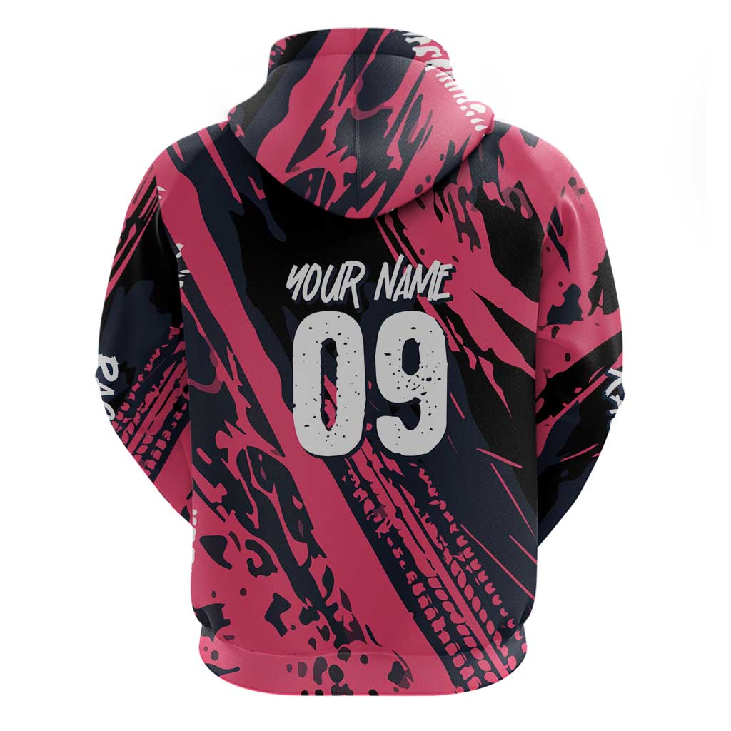 Custom Extreme Motocross Pink Hoodie with Bold Tire Track Graphics - Wonder Print Shop
