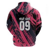 Custom Extreme Motocross Pink Hoodie with Bold Tire Track Graphics - Wonder Print Shop