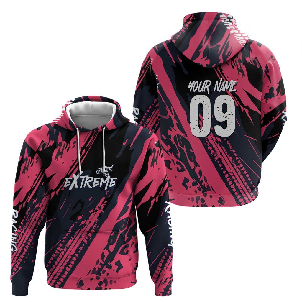Custom Extreme Motocross Pink Hoodie with Bold Tire Track Graphics - Wonder Print Shop