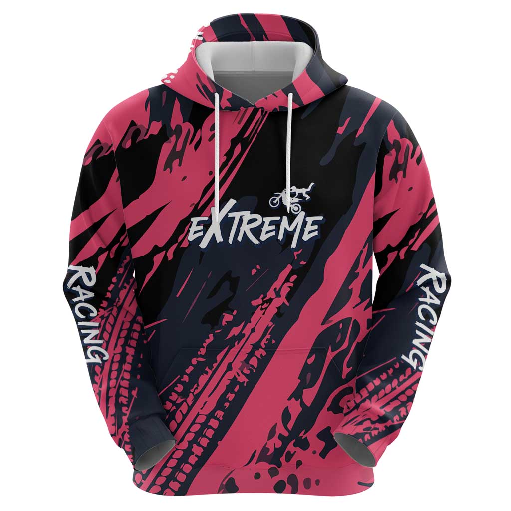 Custom Extreme Motocross Pink Hoodie with Bold Tire Track Graphics - Wonder Print Shop