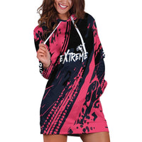 Custom Extreme Motocross Pink Hoodie Dress with Bold Tire Track Graphics - Wonder Print Shop