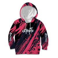 Custom Extreme Motocross Pink Kid Hoodie with Bold Tire Track Graphics - Wonder Print Shop